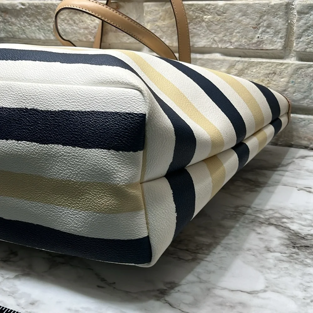 Kate Spade Bondi Road Striped Harmony Tote, Tan Cream & navy striped, Large VGUC - Picture 10 of 15